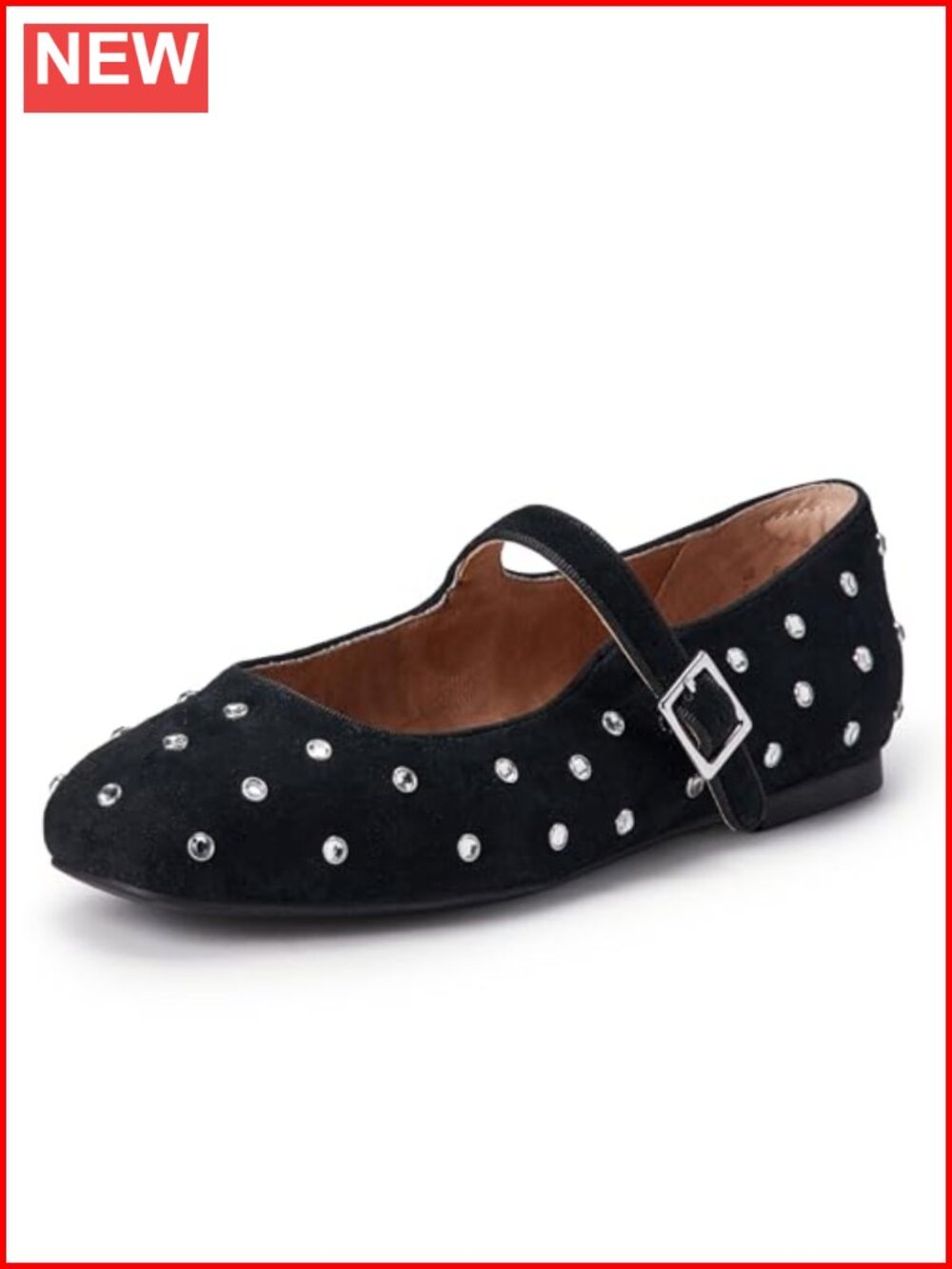Faux Suede Mary Jane Ballet Flats with Buckle Strap
